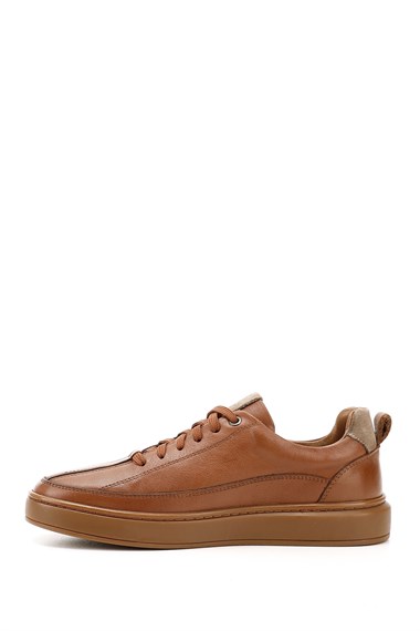 Mens Tan Laced Rubber Sole Genuine Leather Sneakers