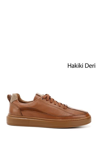 Mens Tan Laced Rubber Sole Genuine Leather Sneakers