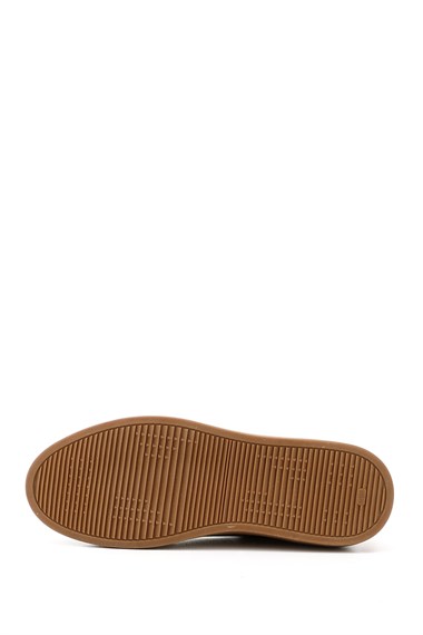 Mens Tan Laced Rubber Sole Genuine Leather Sneakers