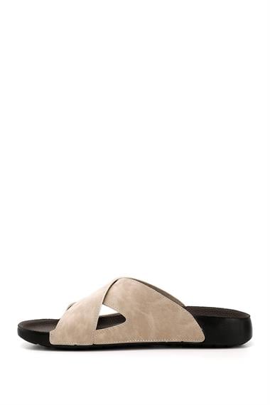 Mens Beige Cross-Strap Slippers