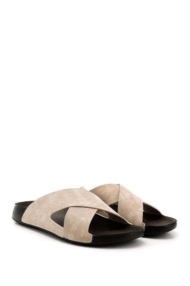 Mens Beige Cross-Strap Slippers