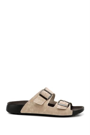 Mens Beige Buckled Slippers
