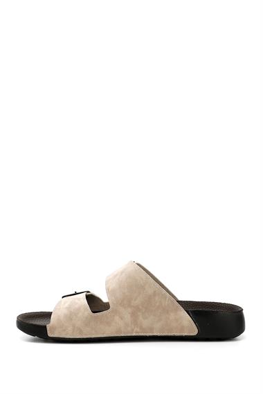 Mens Beige Buckled Slippers