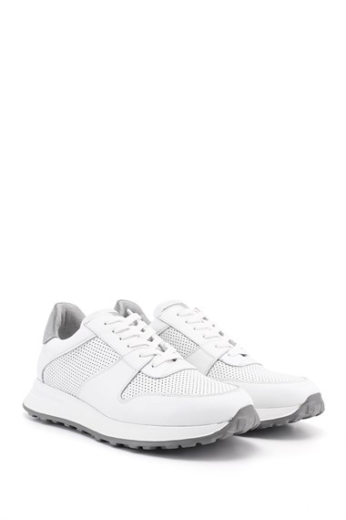 Erkek Beyaz Bağcıklı Hakiki Deri Comfort Sneaker