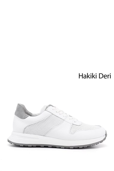 Erkek Beyaz Bağcıklı Hakiki Deri Comfort Sneaker