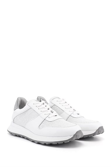 Erkek Beyaz Bağcıklı Hakiki Deri Comfort Sneaker