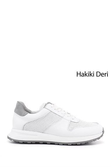 Erkek Beyaz Bağcıklı Hakiki Deri Comfort Sneaker