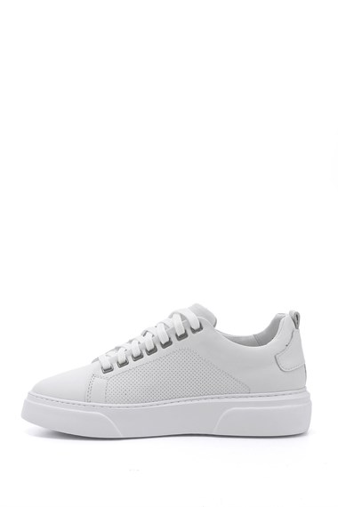 Erkek Beyaz Bağcıklı Hakiki Deri Sneaker