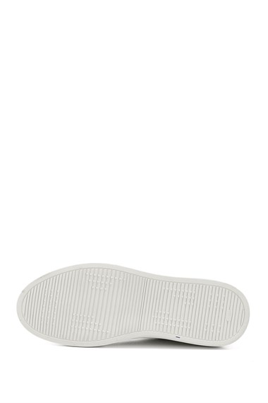 Mens White Lace-Up Rubber Sole Genuine Leather Sneakers