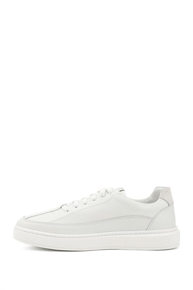 Mens White Lace-Up Rubber Sole Genuine Leather Sneakers