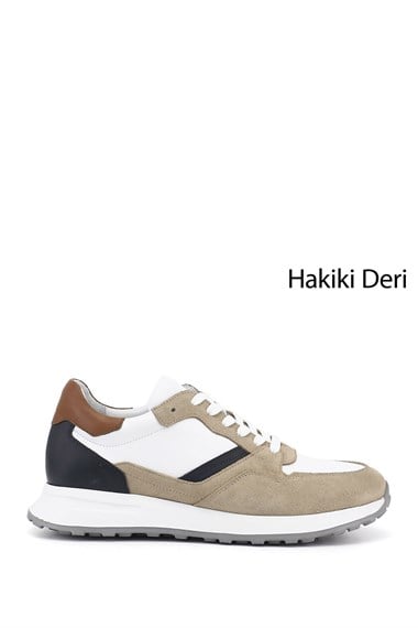 Erkek Beyaza Bej Süet Bağcıklı Hakiki Deri Comfort Sneaker