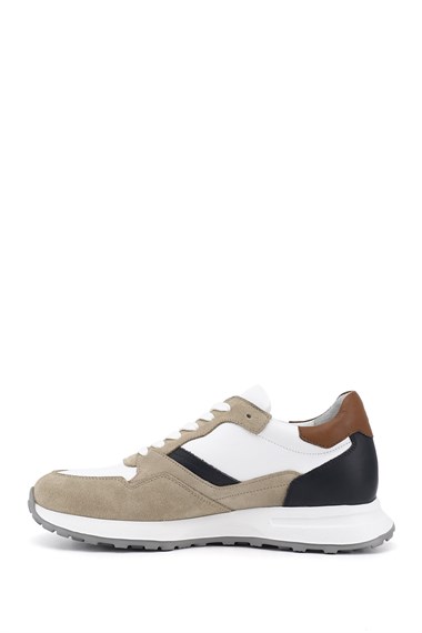 Erkek Beyaza Bej Süet Bağcıklı Hakiki Deri Comfort Sneaker