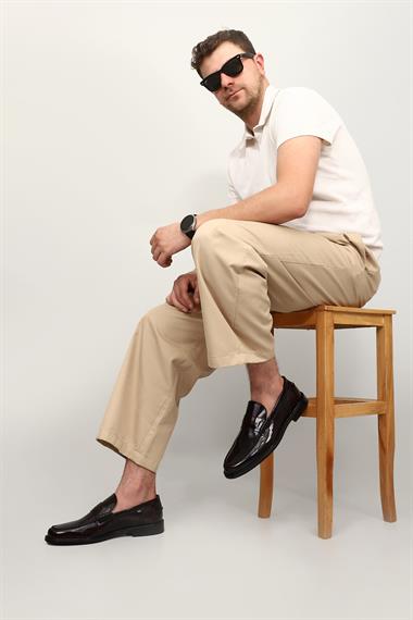 Erkek Bordo Açma Kösele Taban Hakiki Deri Loafer Ayakkabı