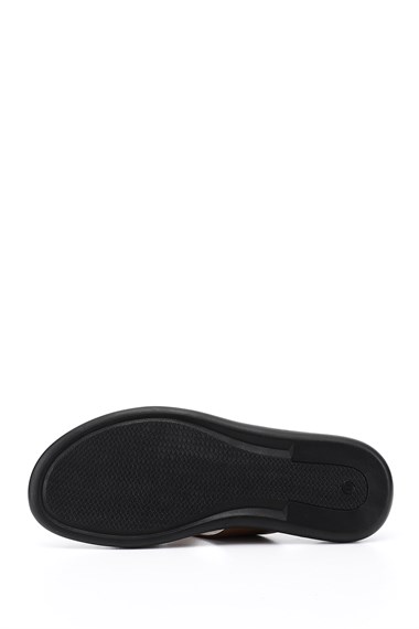 Mens Walnut Cross-Strap Genuine Leather Slippers