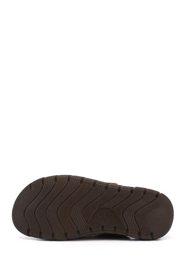 Erkek Ceviz Cırtlı Hakiki Deri Comfort Sandalet