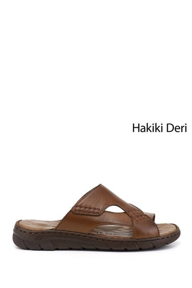 Erkek Ceviz Bantlı Hakiki Deri Terlik
