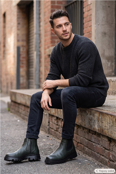 Mens Zippered Genuine Leather Chelsea Boot