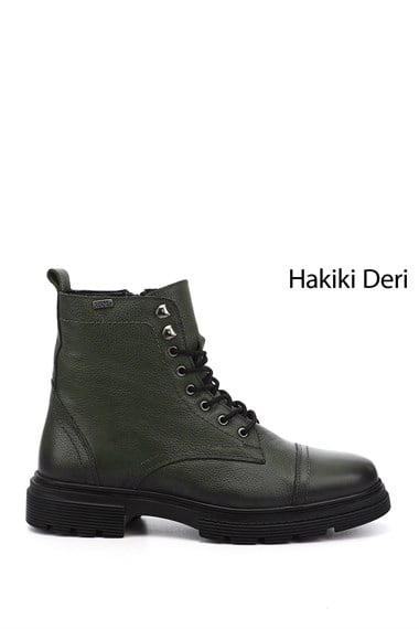 Erkek Haki Floter Fermuarlı Hakiki Deri Postal Bot