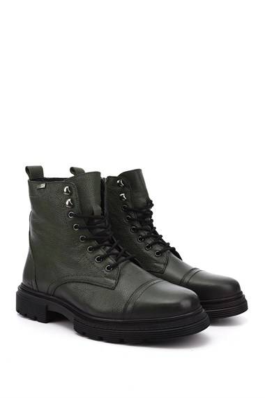 Erkek Haki Floter Fermuarlı Hakiki Deri Postal Bot