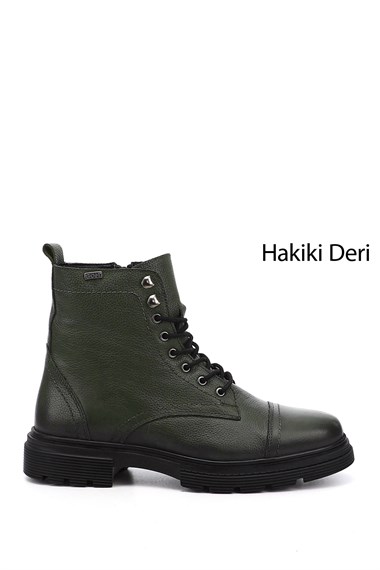 Erkek Haki Floter Fermuarlı Hakiki Deri Postal Bot