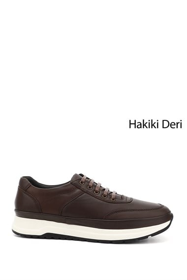 Erkek Kahve Antik Bağcıklı Hakiki Deri Comfort Sneaker