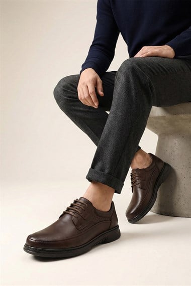 Mens Coffee Antique Lace-up Genuine Leather Comfort Shoes