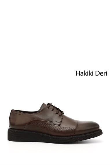 Erkek Kahve Antik Bağcıklı Hakiki Deri Klasik Ayakkabı