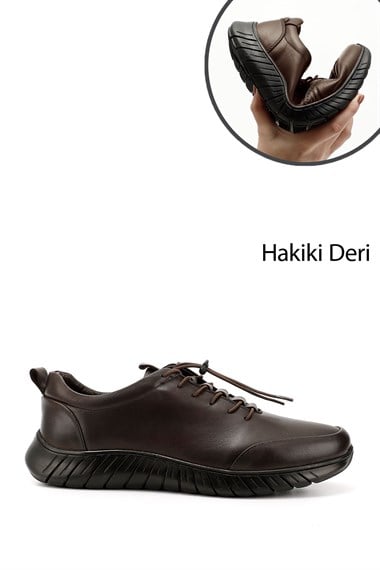 Mens Brown Antique Lace-Up Rubber Sole Genuine Leather Sneakers