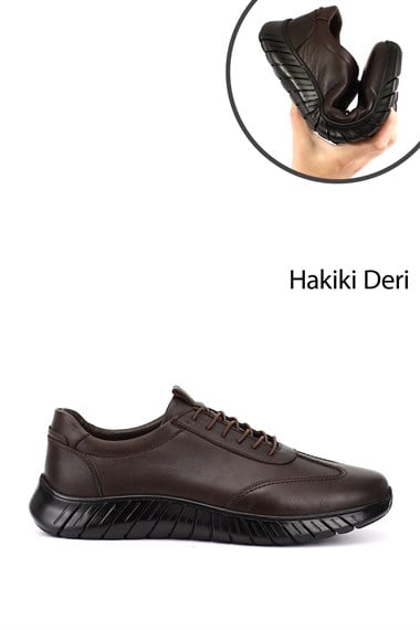 Erkek Kahve Antik Bağcıklı Kauçuk Taban Hakiki Deri Sneaker