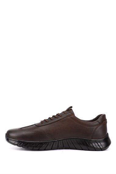 Mens Coffee Antique Lace-up Rubber Sole Genuine Leather Sneaker