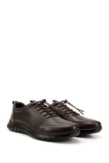 Mens Brown Antique Lace-Up Rubber Sole Genuine Leather Sneakers