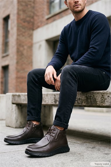 Mens Brown Antique Zippered Genuine Leather Boots