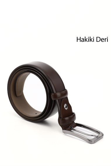 Erkek Kahve Antik Hakiki Deri 3,5 Cm Klasik Kemer