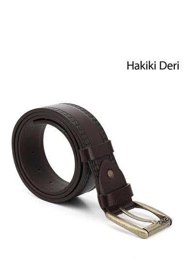 Erkek Kahve Antik Hakiki Deri 4 Cm Dikişli Kot Kemeri