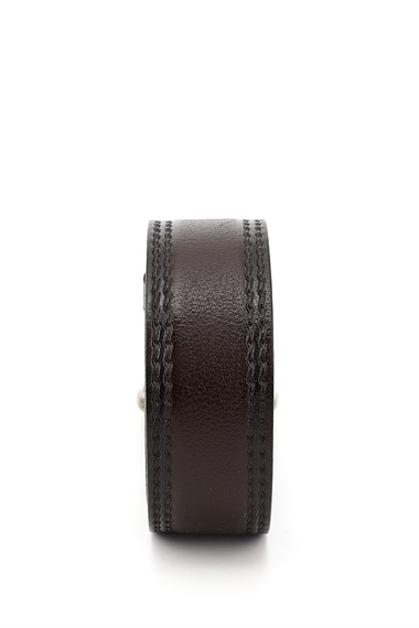 Erkek Kahve Antik Hakiki Deri 4 Cm Dikişli Kot Kemeri