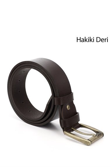 Erkek Kahve Antik Hakiki Deri 4 Cm Kot Kemeri