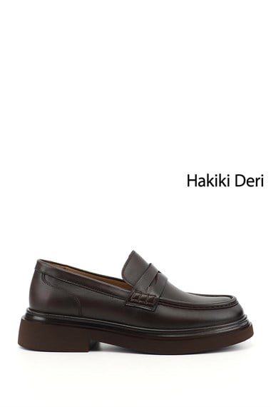 Erkek Kahve Antik Hakiki Deri Loafer Ayakkabı