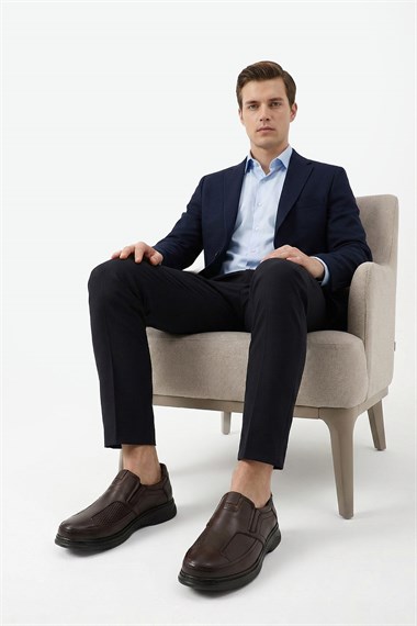 Mens Coffee Brown Antique Bone Design Genuine Leather Shoes
