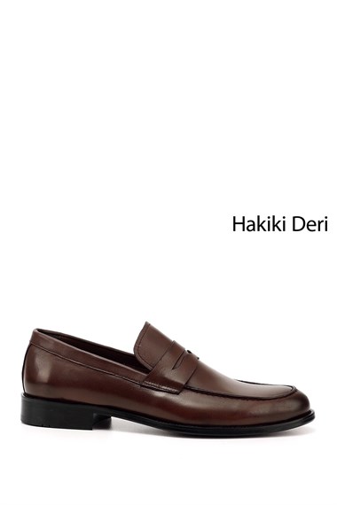 Erkek Kahve Antik Kösele Taban Hakiki Deri Loafer Ayakkabı