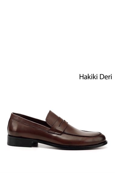 Erkek Kahve Antik Kösele Taban Hakiki Deri Loafer Ayakkabı