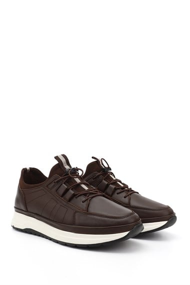 Mens Brown Antique Genuine Leather Lace-Up Sneakers