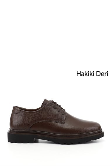 Erkek Kahve Floter Bağcıklı Hakiki Deri Klasik Ayakkabı