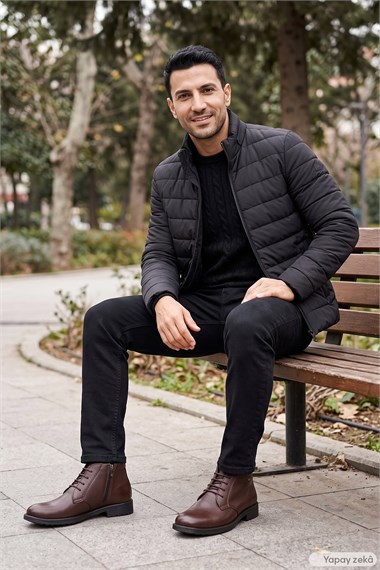 Erkek Kahve Floter Fermuarlı Hakiki Deri Klasik Bot