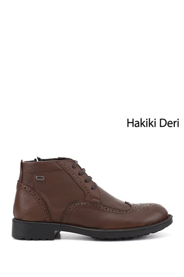 Erkek Kahve Floter Fermuarlı Hakiki Deri Klasik Bot