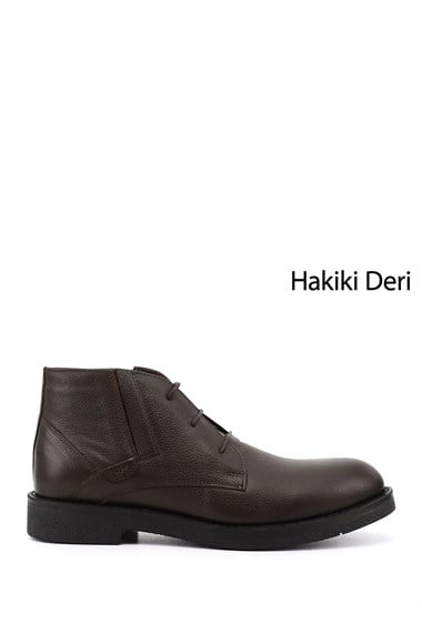 Erkek Kahve Floter Fermuarlı Hakiki Deri Klasik Bot