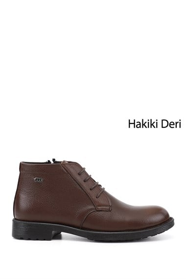 Erkek Kahve Floter Fermuarlı Hakiki Deri Klasik Bot