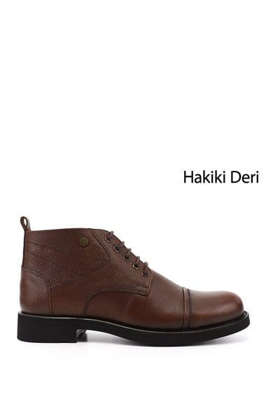Erkek Kahve Floter Hakiki Deri Fermuarlı Bot