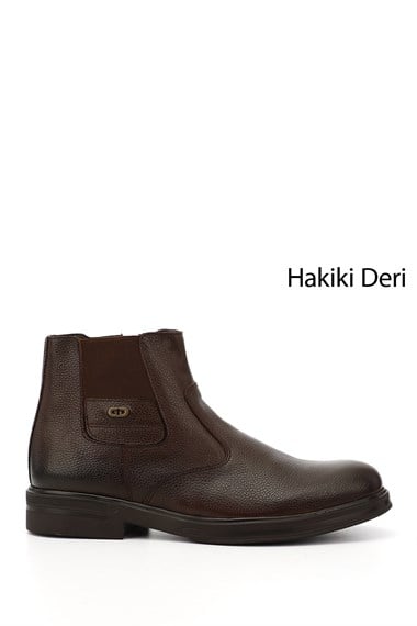 Erkek Kahve Floter Hakiki Deri Fermuarlı Bot