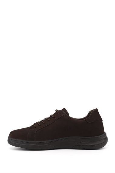 Erkek Kahve Nubuk Bağcıklı Hakiki Deri Sneaker
