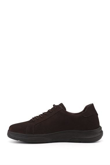 Erkek Kahve Nubuk Bağcıklı Hakiki Deri Sneaker